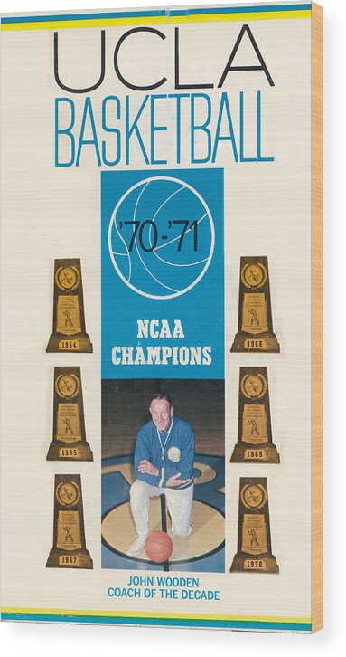 Ucla Basketball Wood Print featuring the mixed media 1970 UCLA Basketball Art by Row One Brand