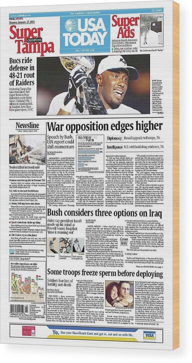 Usa Today Wood Print featuring the digital art 2003 Buccaneers vs. Raiders USA TODAY COVER by Gannett