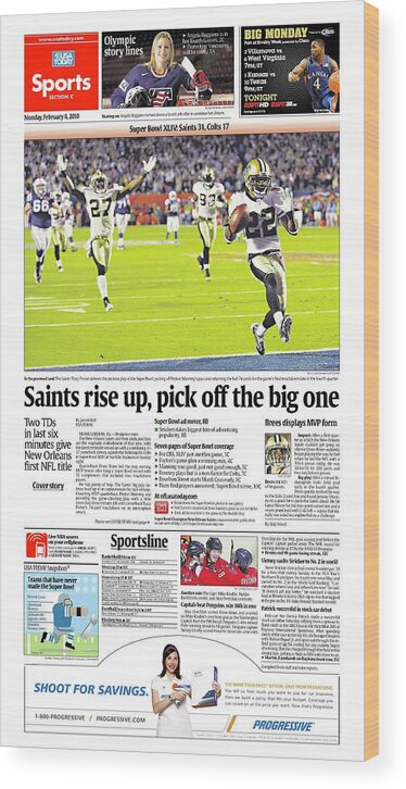 Usa Today Wood Print featuring the digital art 2010 Saints vs. Colts USA TODAY SPORTS SECTION FRONT by Gannett