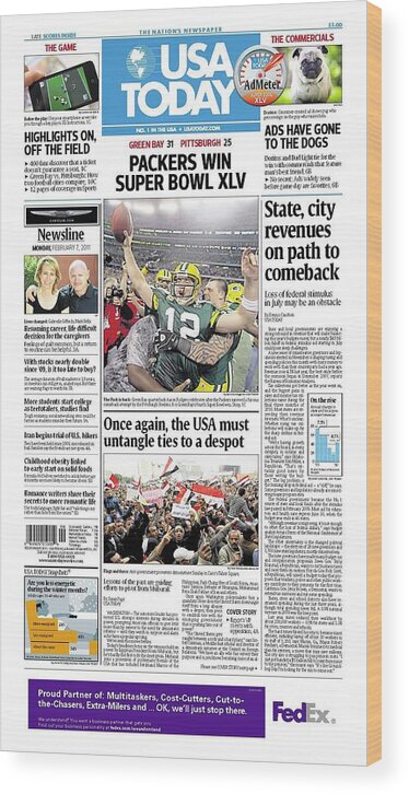 Usa Today Wood Print featuring the digital art 2011 Packers vs. Steelers USA TODAY COVER by Gannett