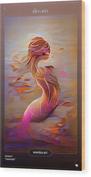 Abstract Wood Print featuring the digital art Mermaid by Denise F Fulmer