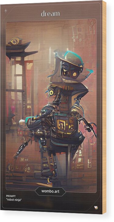 Abstract Wood Print featuring the digital art Robot Ninja 1 by Denise F Fulmer