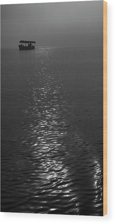 Lake Wood Print featuring the photograph Boat on lake by Ioannis Konstas