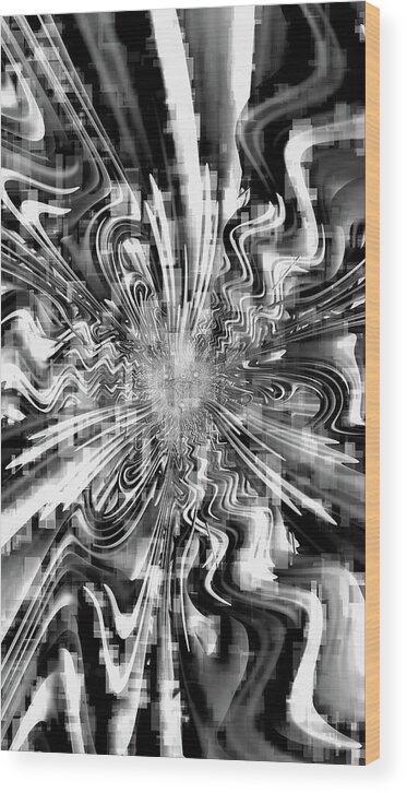 Black And White Wood Print featuring the mixed media Breaking out of the Box Black and White Fractal Art by Shelli Fitzpatrick