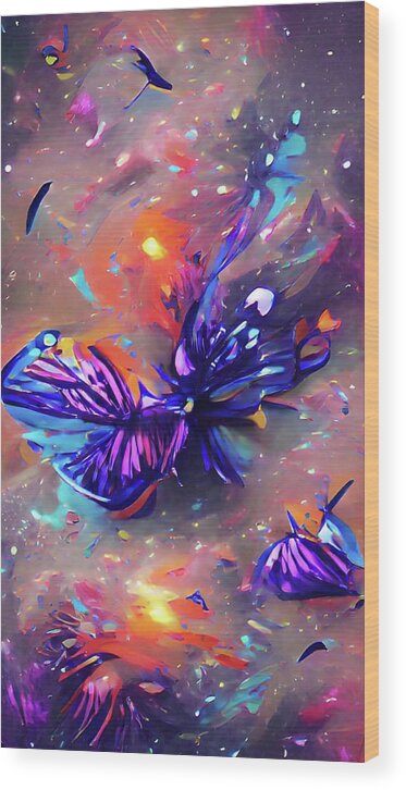 Butterflies Wood Print featuring the digital art Burst of Butterflies by Vennie Kocsis