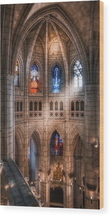 Cathedral Wood Print featuring the photograph Cathedral stained glass windows by Micah Offman