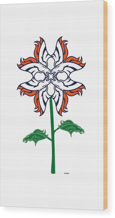 Nfl Wood Print featuring the digital art Denver Broncos - NFL Football Team Logo Flower Art by Steven Shaver