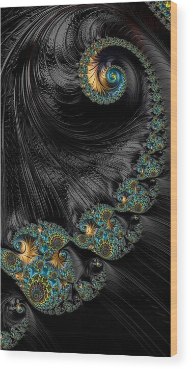 Fractal Wood Print featuring the digital art Fancy Black and Gold Fractal Spiral with Jewels by Shelli Fitzpatrick