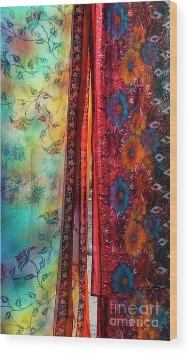 Sari Wood Print featuring the photograph Floral Indian Sarees by Tim Gainey