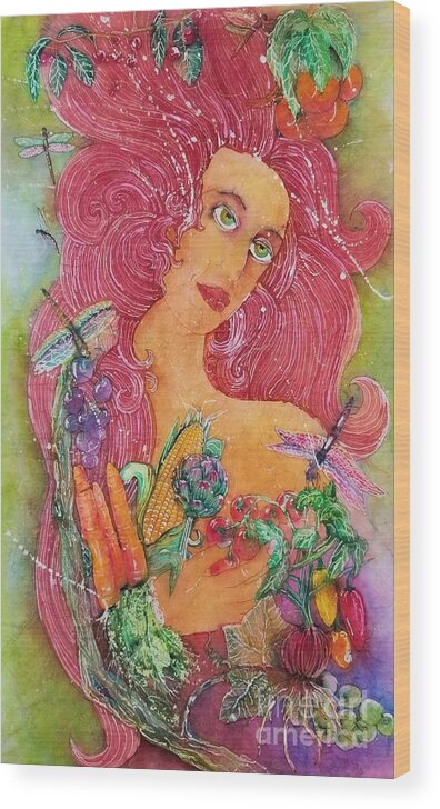 Vegetables Wood Print featuring the painting Garden Goddess of the Vegetables by Carol Losinski Naylor