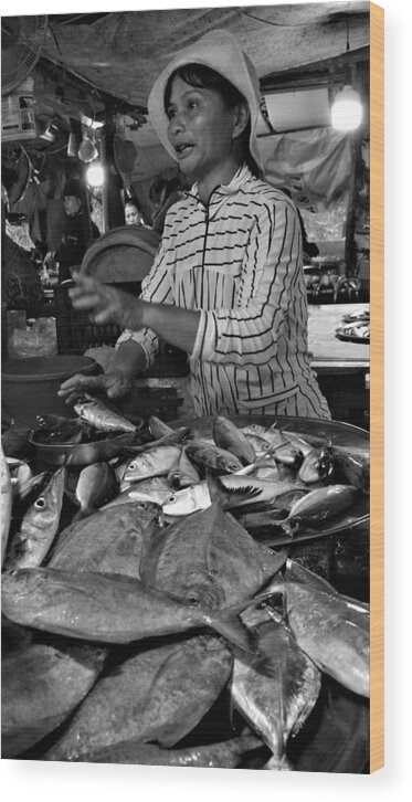 Portrait Wood Print featuring the photograph Lady at Fish Market by Robert Bociaga