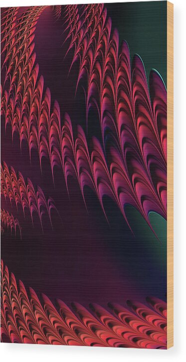 Red Wood Print featuring the digital art Red Fractal Ribbons of Light by Shelli Fitzpatrick