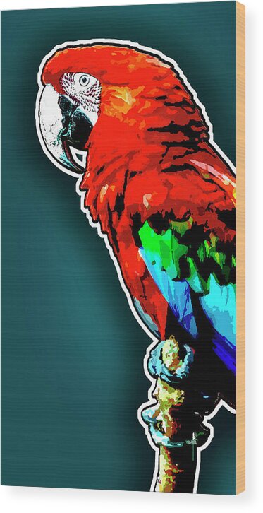 Scarlet Macaw Wood Print featuring the digital art Scarlet Macaw by Gene Bollig