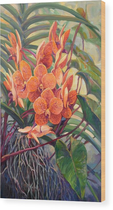 Orchid Wood Print featuring the painting Tangerine Vanda Surprise by Laurie Snow Hein