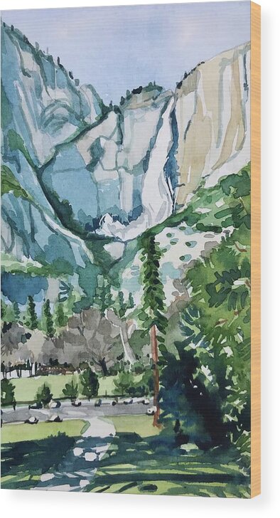 Yosemite Wood Print featuring the painting Yosemite Falls by Luisa Millicent