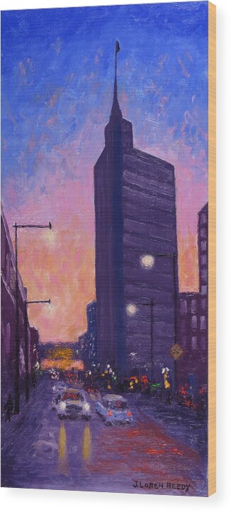 City At Night Wood Print featuring the painting Night Street #1 by J Loren Reedy