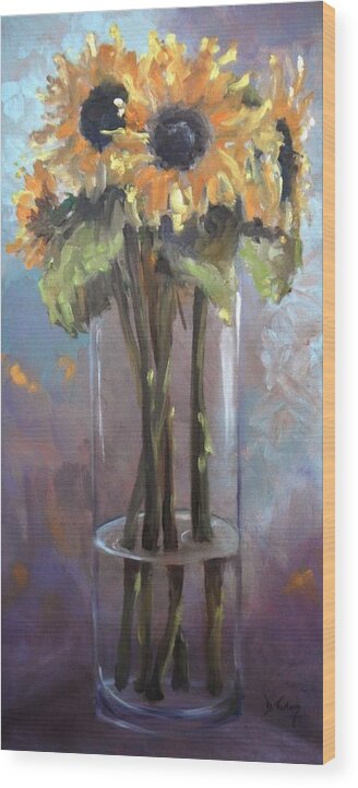 Sunflower Wood Print featuring the painting Sunflower Bouquet by Donna Tuten