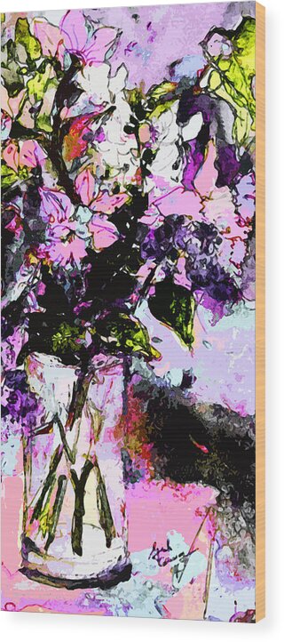 Abstract Wood Print featuring the painting Abstract Still Life in Lavender by Ginette Callaway