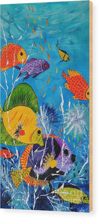 Tropical Wood Print featuring the painting Barrier Reef Fish by Lyn Olsen