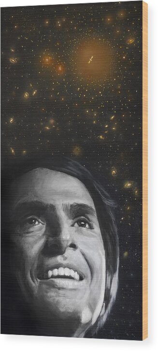 Carl Sagan Wood Print featuring the painting Cosmos- Carl Sagan by Simon Kregar