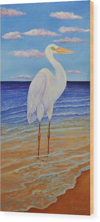 Bird Wood Print featuring the painting Eager Egret by Jane Ricker