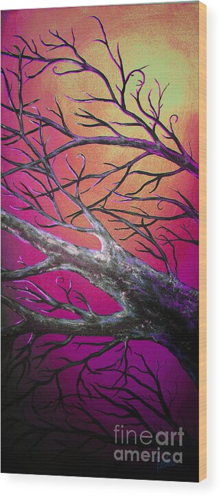Abstract Wood Print featuring the painting Epic Eclipse Panel 3 by Teshia Art