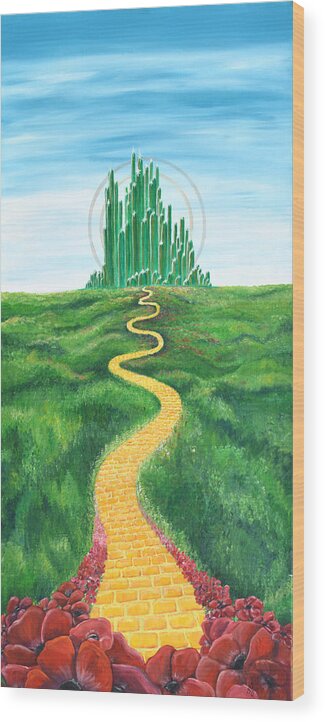 Yellow Wood Print featuring the painting Goodbye Yellow Brick Road by Meganne Peck