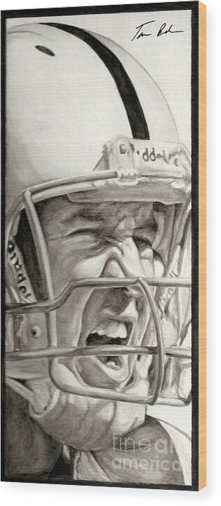 Football Wood Print featuring the painting Intensity Peyton Manning by Tamir Barkan