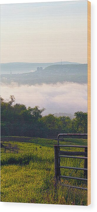 Fog Wood Print featuring the photograph Ithaca College Across the Valley by Monroe Payne