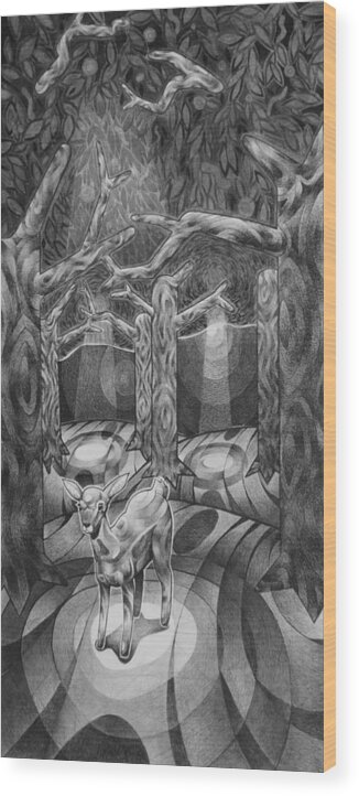  Wood Print featuring the drawing Lost In The Woods by Myron Belfast