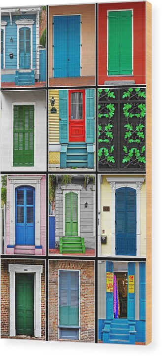 Collage Wood Print featuring the photograph New Orleans Doors by Alexandra Till