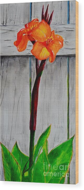 Flower Wood Print featuring the painting Orange Canna Lily by Melvin Turner
