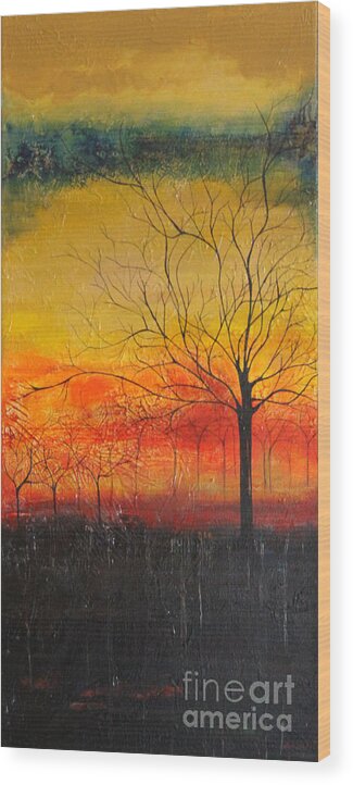 Orange Wood Print featuring the painting Orange Sky by Mantra Y