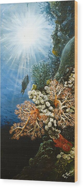 Parot Fish Wood Print featuring the painting Parot Fish in the Caribbean Sea by Mackenzie Moulton