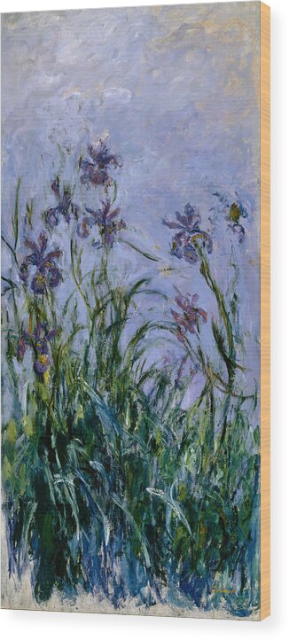 Purple Wood Print featuring the painting Purple Irises by Claude Monet