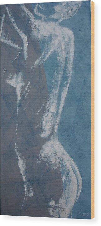 Nude Lady Wood Print featuring the painting Reaching by Sunel De Lange