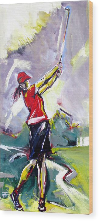 Golf Wood Print featuring the painting Red Golf Girl by John Gholson