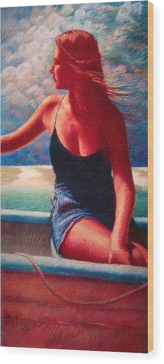 Girl Wood Print featuring the painting Storm Coming Up by Herschel Pollard