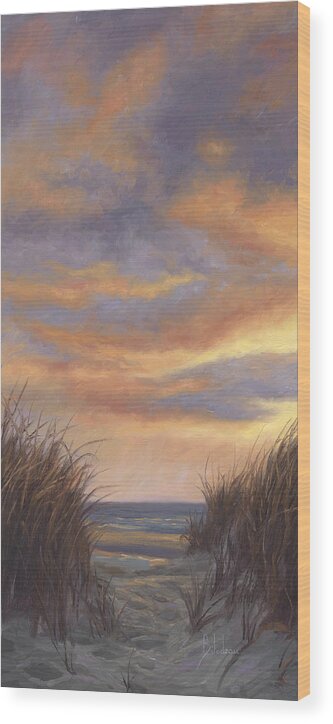 Beach Wood Print featuring the painting Sunset By The Beach by Lucie Bilodeau