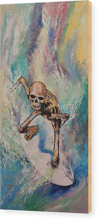 Skull Wood Print featuring the painting Surfer by Michael Creese
