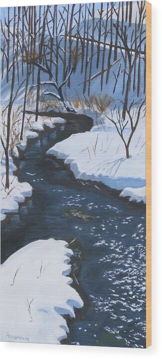 Penns Creek Wood Print featuring the painting Winter on Penns Creek by Barb Pennypacker