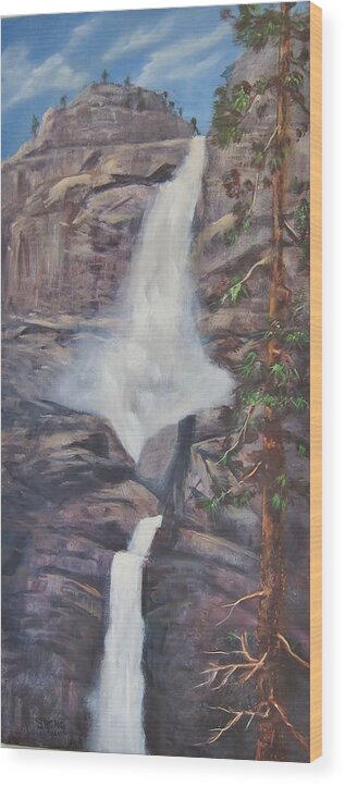 Waterfalls Wood Print featuring the painting Yosemite Falls by Sherry Strong