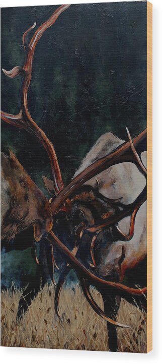 Elk Wood Print featuring the painting Bullfight by Les Herman