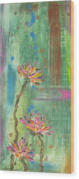 Land Wood Print featuring the painting Flowers 1 by Jacqueline Athmann