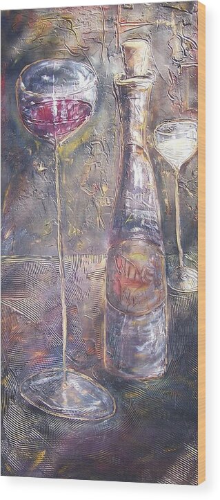 Abstracticle Still Life Wood Print featuring the painting Wine Characters by Chuck Gebhardt