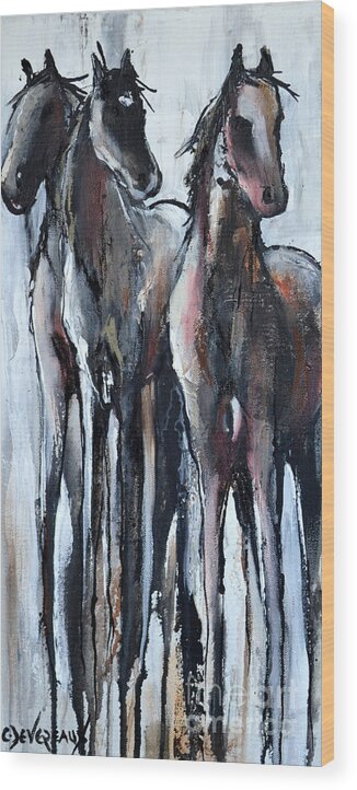 Horse Wood Print featuring the painting Three #2 by Cher Devereaux