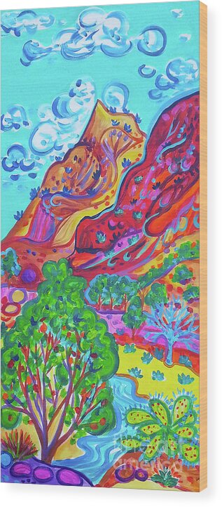 Taos Wood Print featuring the painting Taos Gorge Peak by Rachel Houseman