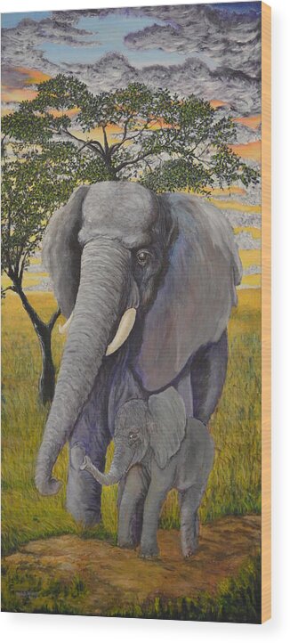 Louisville Zoo Wood Print featuring the painting A Stroll in the Shade by Rod B Rainey