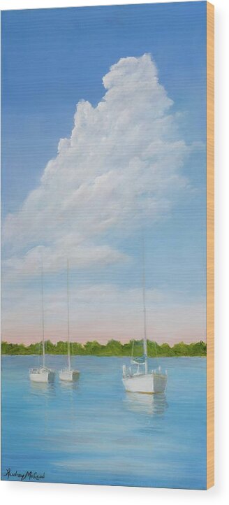 Sailboats In Harbor Wood Print featuring the painting At Rest by Audrey McLeod