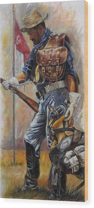 Buffalo Soldier Wood Print featuring the painting Buffalo Soldier Outfitted by Harvie Brown